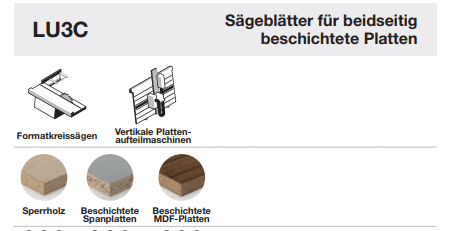 303mm Sägeblatt zum Schneiden von beidseitig beschichteten Platten – LU3C 0300 - Detail
