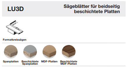 250mm Sägeblatt zum Schneiden von beidseitige beschichteten Platten – LU3D 0400 - Detail
